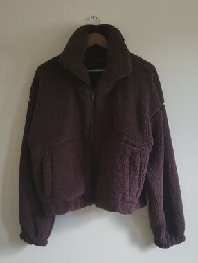 Glowmode Teddy/Sherpa Bomber Jacket in Chocolate Brown, Size L